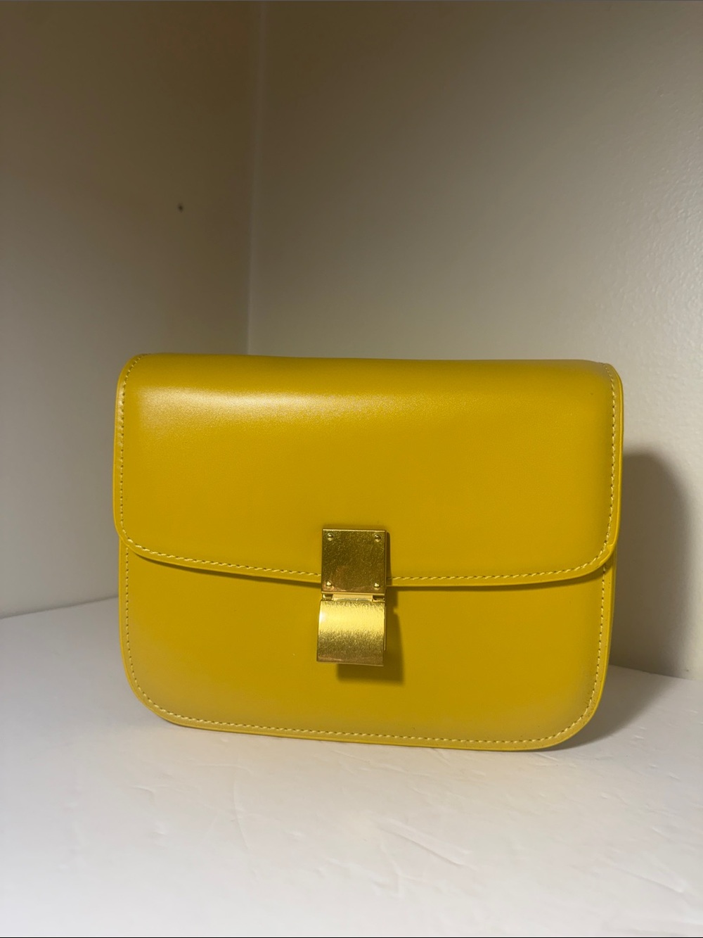 Compact Yellow Leather Crossbody with Gold Clasp
